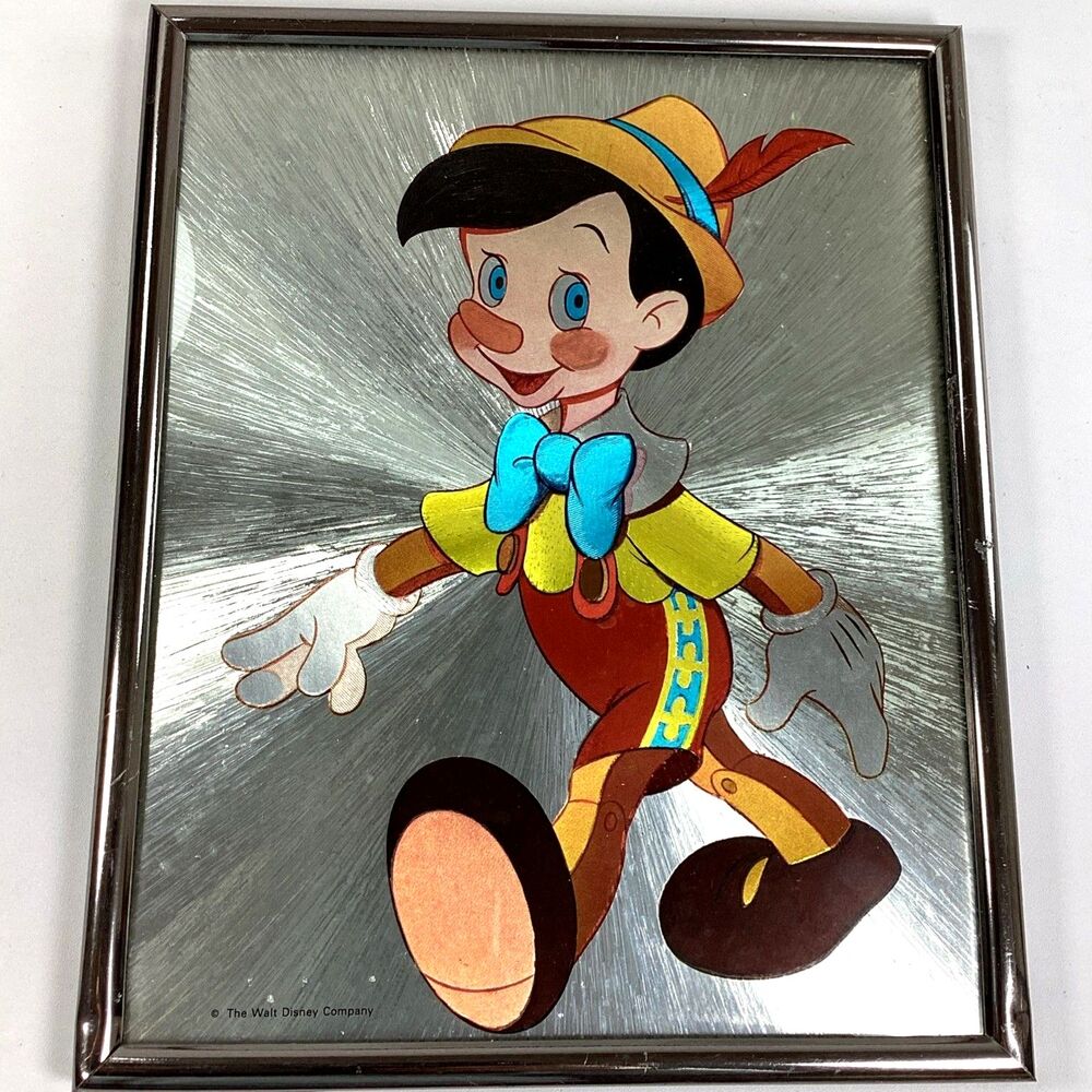 Vintage Walt Disney Pinocchio Foil Art Print Framed Retro Holographic 8x10